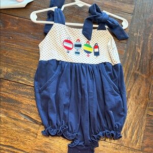 Navy Polka Dot Tie-Shoulder Baby Romper